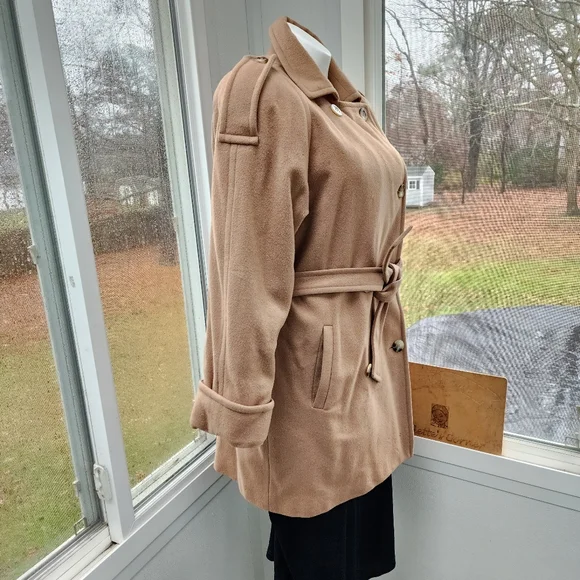 Vintage DonnyBrook Tan Camel Double Breasted Wool Belted Coat Size 14 - Picture 3 of 12